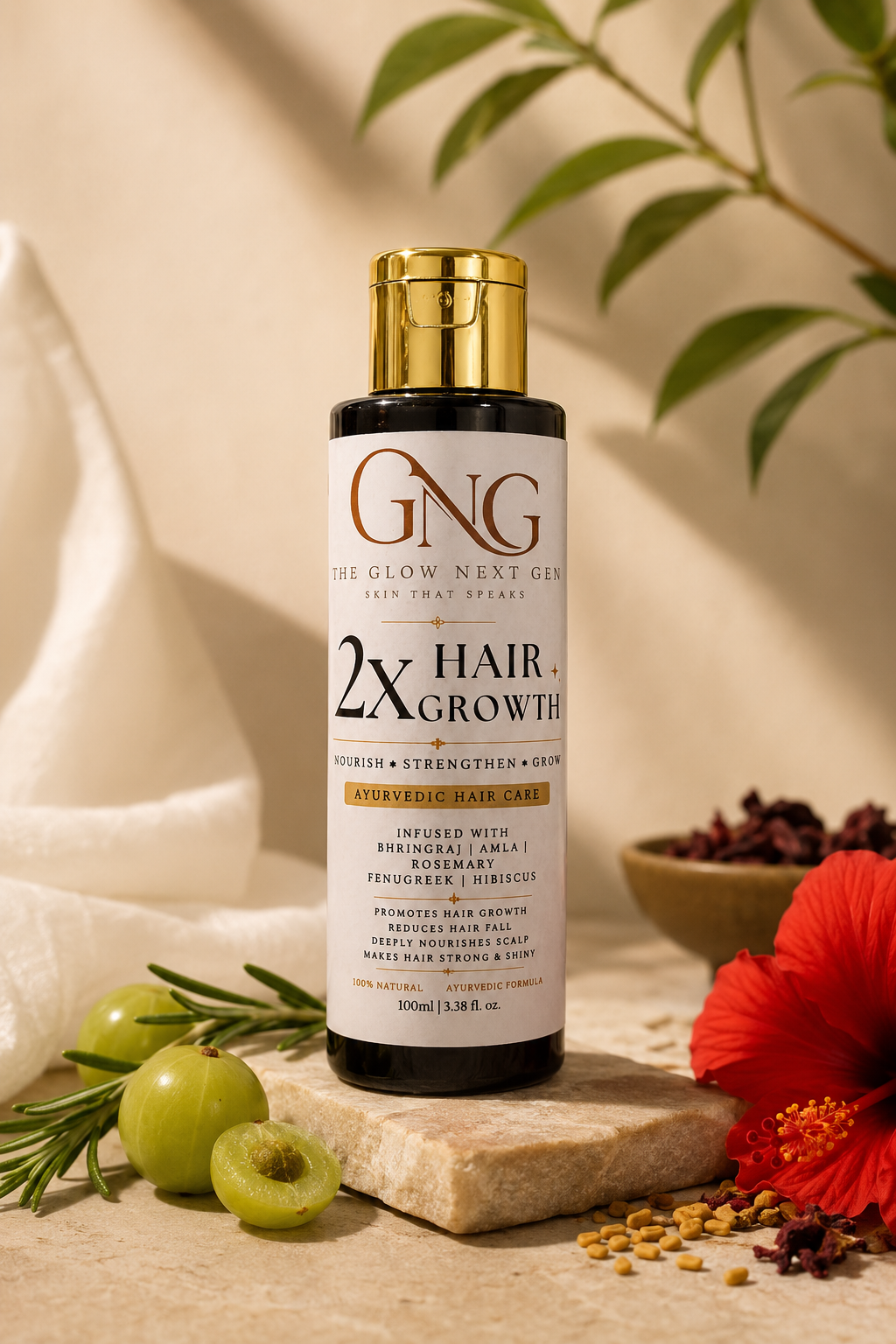 The Glow Next Gen 2X Hair Growth Oil – 10 Ayurvedic Potions Blend, 100ml | Stronger & Longer Hair