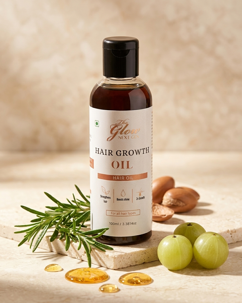 The Glow Next Gen 2X Hair Growth Oil – 10 Ayurvedic Potions Blend, 100ml | Stronger & Longer Hair